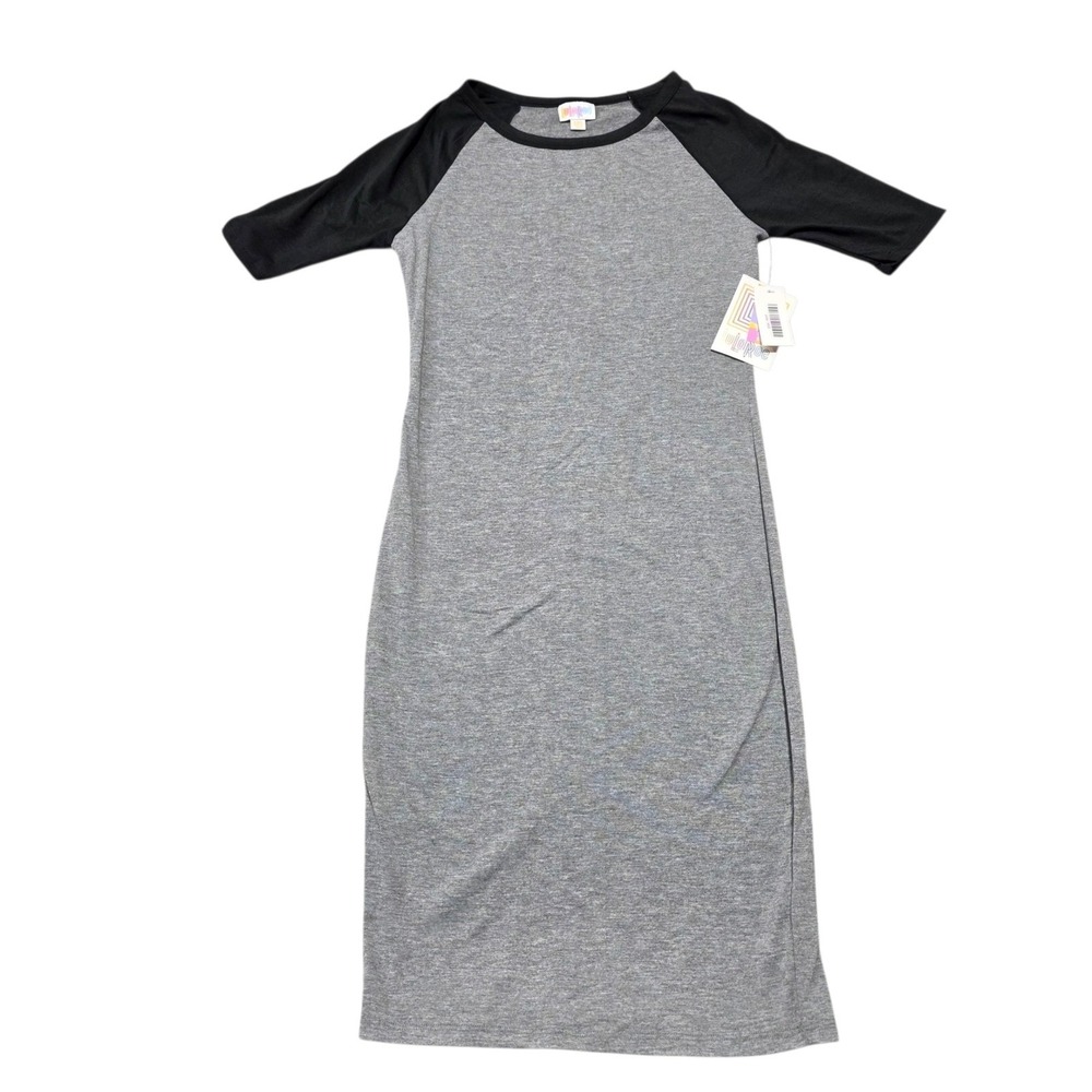 LuLaRoe Julia Dress Women XXS Gray Black Polyester Spandex Raglan Sleeve NWT